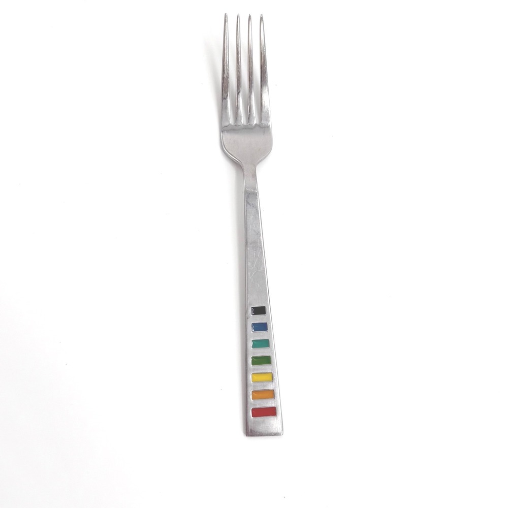 1 Fiestaware Celebration Stainless Dinner Fork Rainbow Inlay Flatware